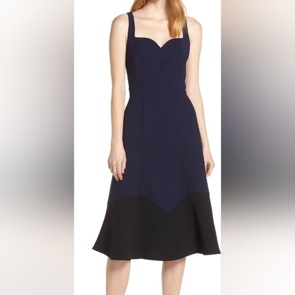 HARLYN Colorblock Hem Midi Cocktail Dress Size Medium Career Office Work ready - Picture 1 of 9